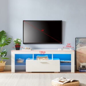 White morden TV Stand with LED Lights,high glossy front TV Cabinet,can be assembled in Lounge Room, Living Room or Bedroom