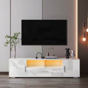 QUICK ASSEMBLE WHITE morden TV Stand,only 20 minutes to finish assemble, with LED Lights,high glossy front TV Cabinet,can be assembled in Lounge Room, Living Room or Bedroom
