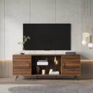 Wood Modern Entertainment Center Adjustable Storage TV Cabinet