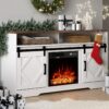 Farmhouse Wood Electric Fireplace TV Console